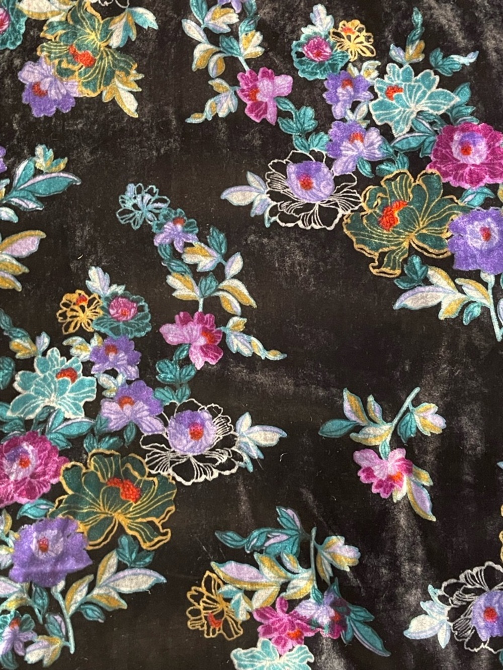 LOFT black velvet floral kimono open cardigan vibrant multicolor jewel tone - Picture 5 of 10